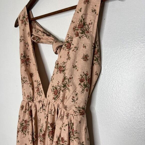 House of Harlow 1960 XS Floral Linen Maxi Dress TieStrap Tiered Cottagecore Boho - Picture 2 of 10